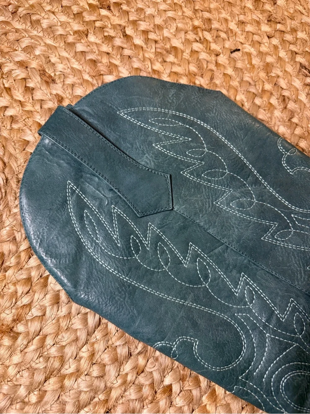Teal Embroidered Knee-High Western Boots - Women